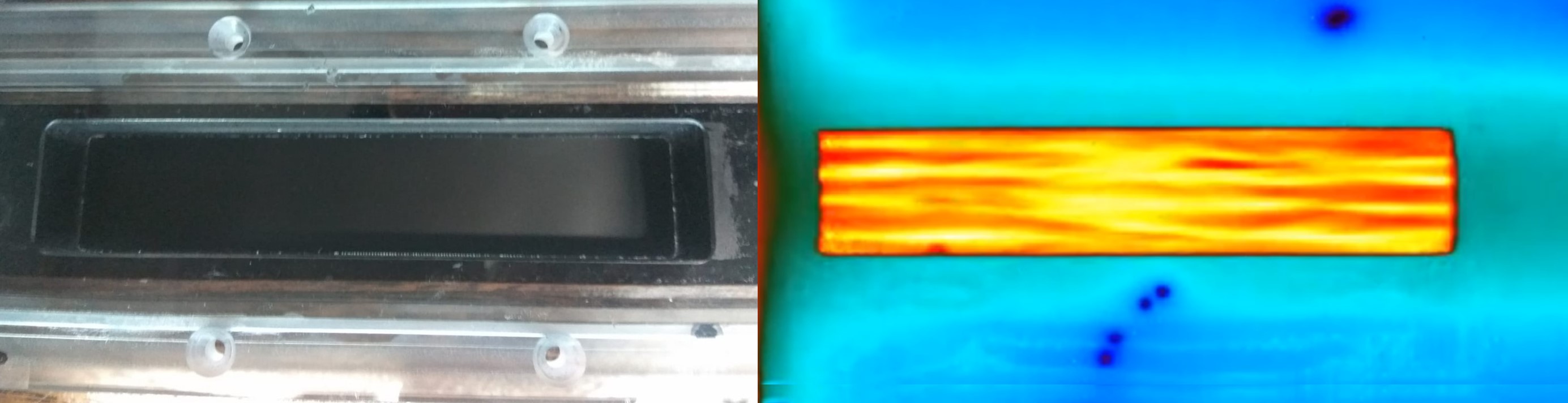 Thermal streaks on metal foil cooled with single phase turbulent flow. © JSI