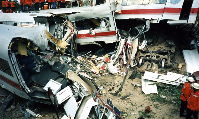 Debris of the derailed ICE train at Eschede