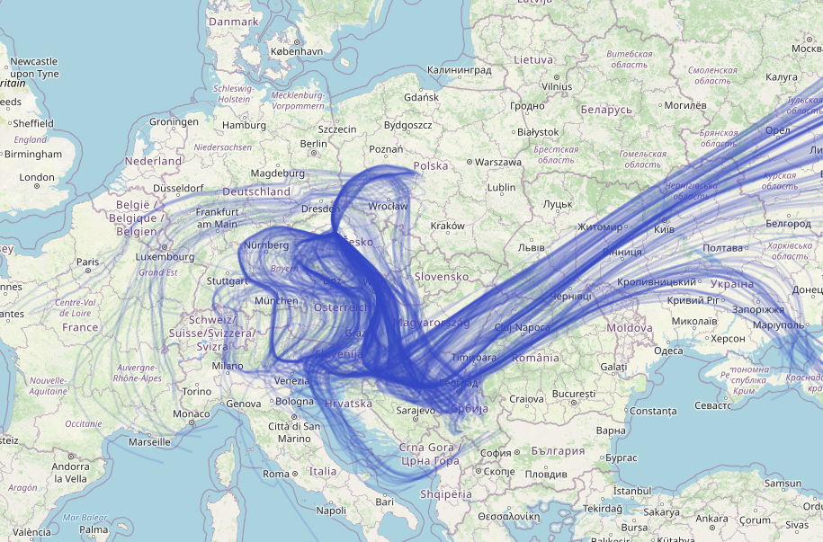 Atmospheric backtrajectories to Prague calculated by an atmospheric model © SÚRO