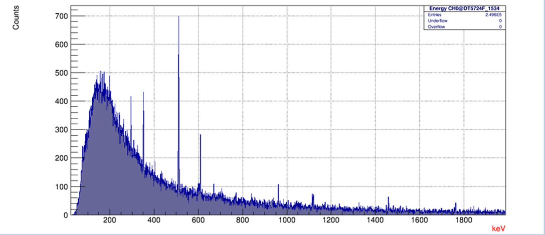 Anticoincidence spectra of the anticoincidence system at the ENEA Radiometry Laboratory of the Brasimone R.C. © ENEA