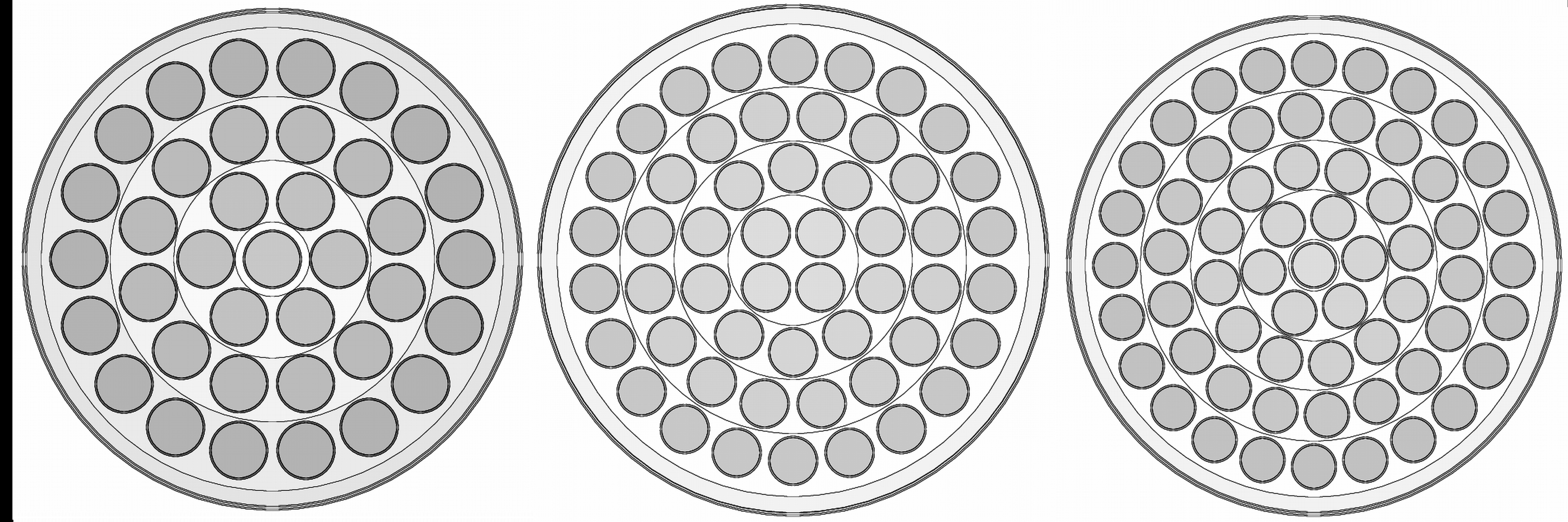 Geometry of the three fuel bundles: 37-, 52- and 61-rods designs © RATEN ICN