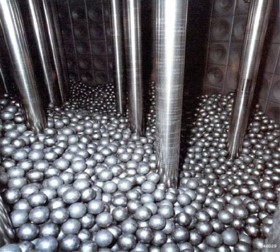 View inside the pebble bed reactor THTR-300. A reflector is visible in the background (Source: HKG GmbH)