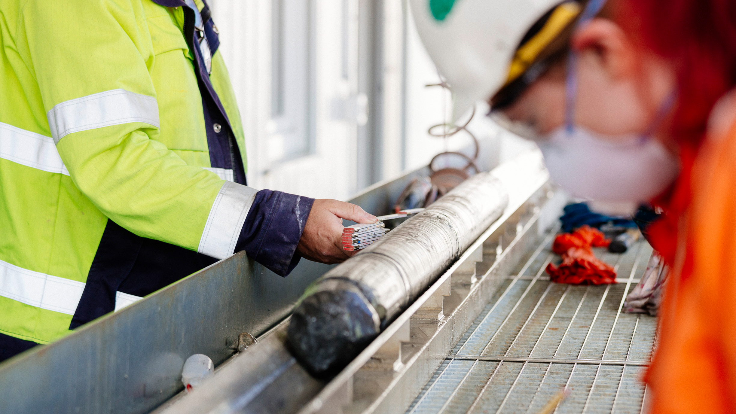 Drill cores are measured and samples are taken at the borehole site. © Maya & Daniele